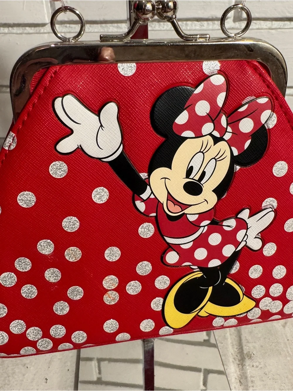 Vintage Disney Minnie Mouse Handbag Chunky Beaded Handle Red Polka Dot Bow Clasp